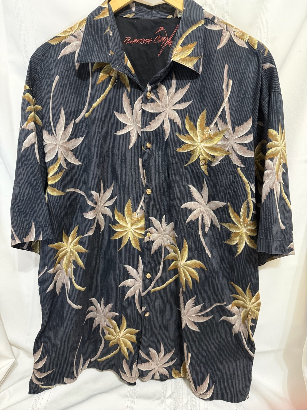 BAMBOO Men's Navy Short-Sleeve Palm Print Button-Down Shirt